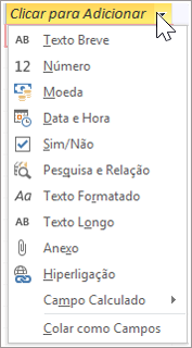 Adicionar uma nova coluna de tabela, escreva Pesquisa e Relação