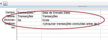 Linha Eliminar na grelha de estrutura da consulta