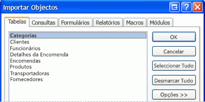 Caixa de diálogo Importar Objectos