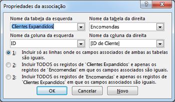 A caixa de diálogo Propriedades da Associação