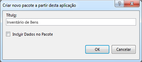 A caixa de diálogo Criar Novo Pacote a Partir Desta Aplicação