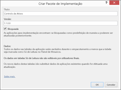 Caixa de diálogo Criar Pacote de Implementação