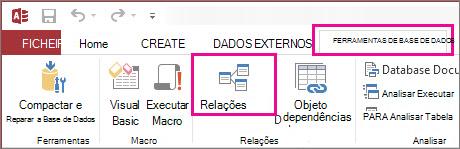 Botão Relações no separador Ferramentas da Base de Dados