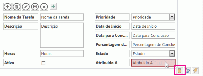 Botão Dados junto a um controlo de Conclusão Automática.