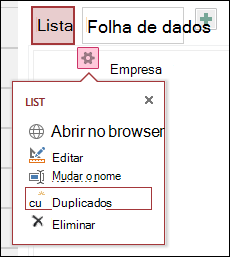 Settings menu with Open in browser, Edit, Rename, Duplicate, and Delete