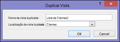 Duplicate view dialog showing name of duplicate box and location for duplicate box.