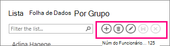 Barra de Ação na vista de Lista