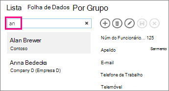 Utilizar a caixa de pesquisa na vista de lista
