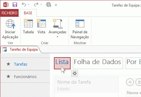 Selecionar uma vista no Access.