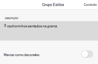 Caixa de diálogo Texto Alternativo no Excel para iOS.