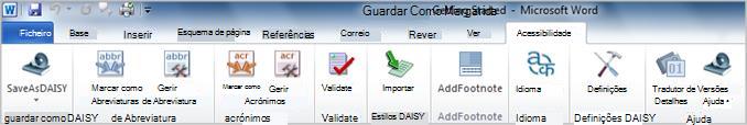 Separador de friso Acessibilidade do suplemento Save as DAISY