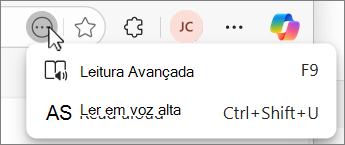 Captura de ecrã do menu pendente Do botão de ação Mais do Edge.