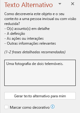 O painel de texto alternativo a mostrar um exemplo de um texto alternativo incorreto.