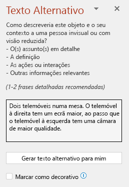 O painel de texto alternativo a mostrar um exemplo de um bom texto alternativo.