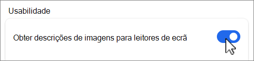Captura de ecrã do botão Obter descrições de imagens.