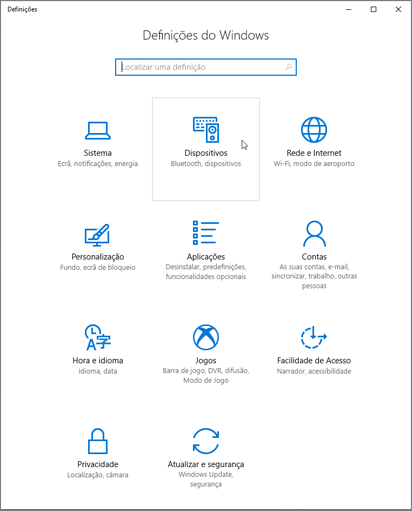 Imagem das definições do dispositivo Windows