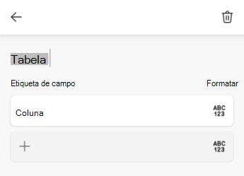 Campo de texto nome da tabela no Excel para Android