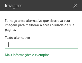 Captura de ecrã da caixa de diálogo Texto Alternativo de Imagem no SharePoint.