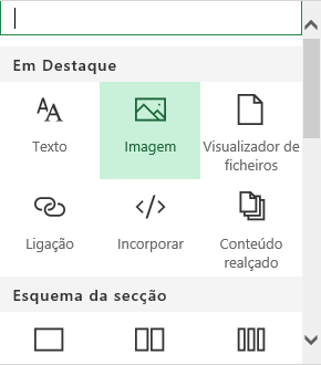 Captura de ecrã da seleção da peça Web Imagem no SharePoint.