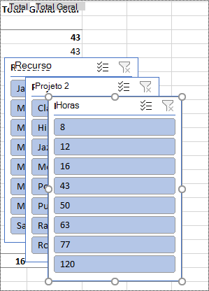 Filtros de segmentação de dados numa folha de cálculo no Excel.
