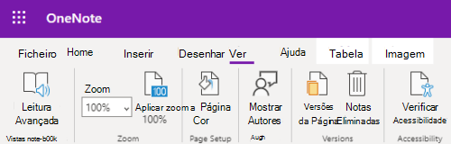 O Zoom controla a aplicação OneNote na Web.