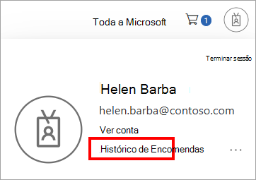 Captura de ecrã2 a mostrar onde iniciar sessão e ver o histórico de encomendas das suas contas