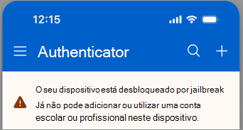 Captura de ecrã a mostrar uma conta escolar ou profissional bloqueada num dispositivo iOS desbloqueado por jailbreak no Microsoft Authenticator.