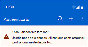 Captura de ecrã a mostrar uma conta escolar ou profissional bloqueada num dispositivo Android com rooting no Microsoft Authenticator.