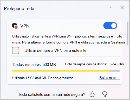 Captura de ecrã do limite de dados de rede seguro do Edge