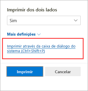 Caixa de diálogo Imprimir com o sistema