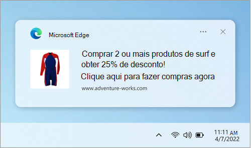 Um exemplo de uma notificação de site no Centro de Notificações.