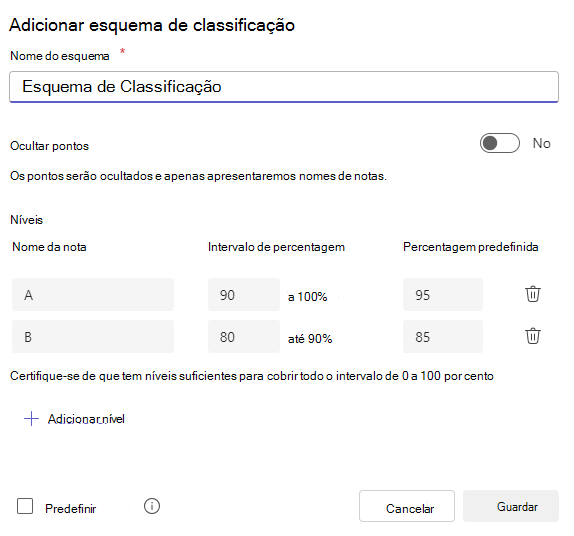 adicionar esquema de classificação