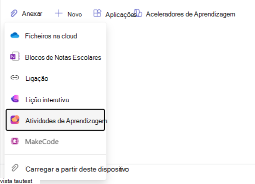 Captura de ecrã a mostrar a navegação de atividades de aprendizagem.