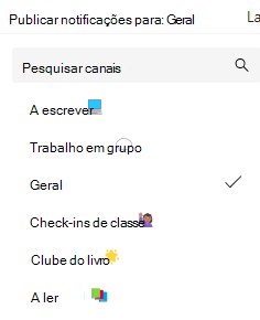 Captura de ecrã a mostrar as notificações de canais.