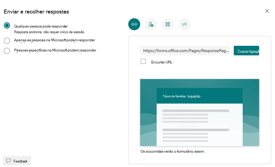 Captura de ecrã da recolha de respostas.