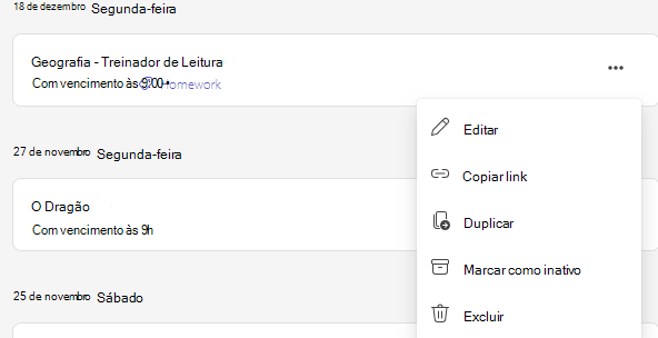 Captura de ecrã da localização da opção eliminar.