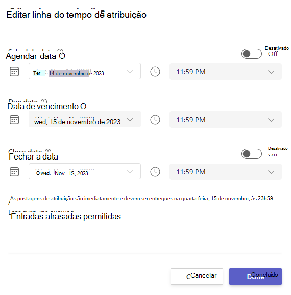 Captura de ecrã da linha cronológica de edição da tarefa.