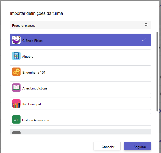 Importar definições
