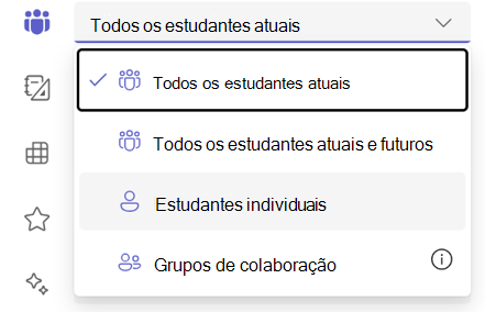 Captura de ecrã da seleção individual de estudantes.