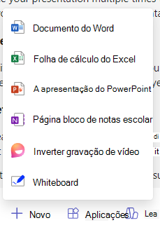 Captura de ecrã a mostrar as novas opções.