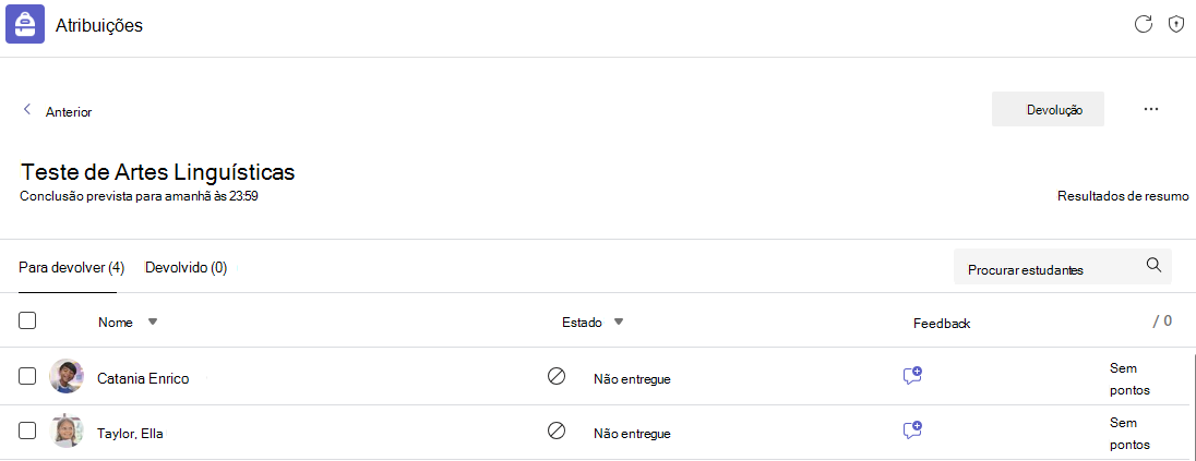 Captura de ecrã de um exemplo de teste.