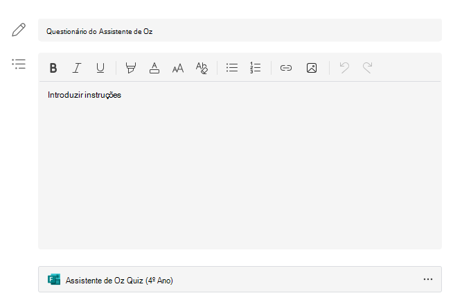 Captura de ecrã da criação de um novo questionário.