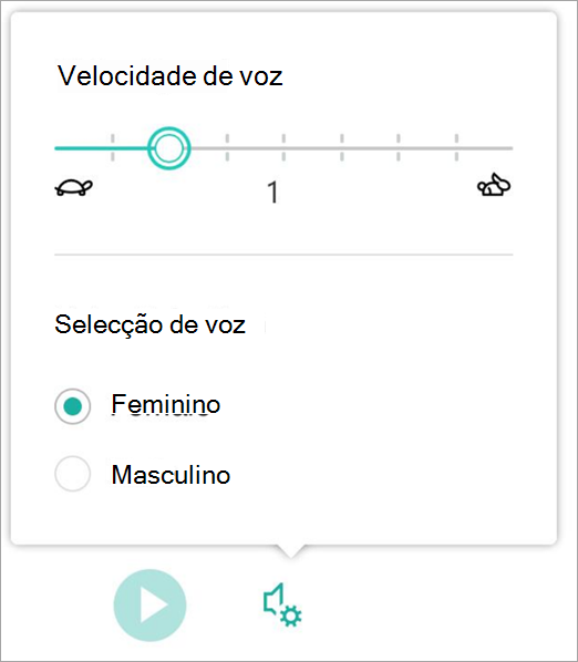 Captura de ecrã a mostrar a velocidade da voz.