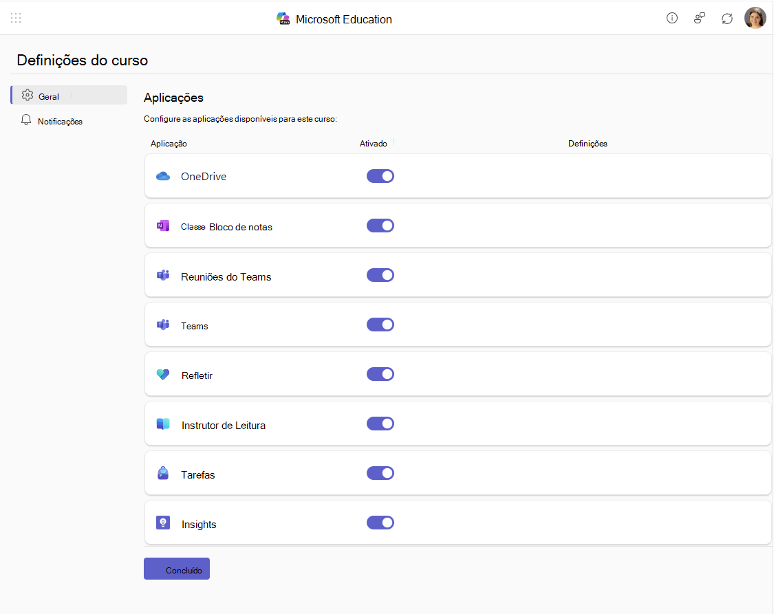 Definições do curso do Microsoft Education