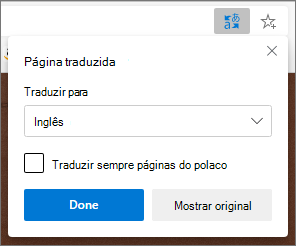 Painel do Microsoft Tradutor a mostrar o estado da tradução.