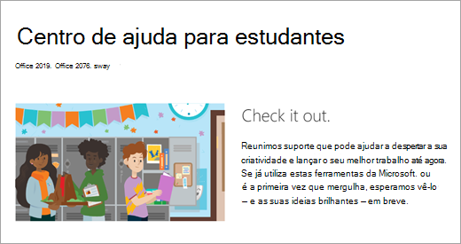 Página Web com uma ilustração de estudantes numa escola