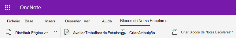 Captura de ecrã do separador Bloco de Notas Escolares no OneNote na Web