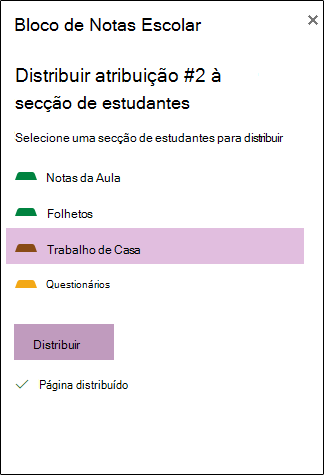 Exemplo de atribuição distribuída no OneNote na Web
