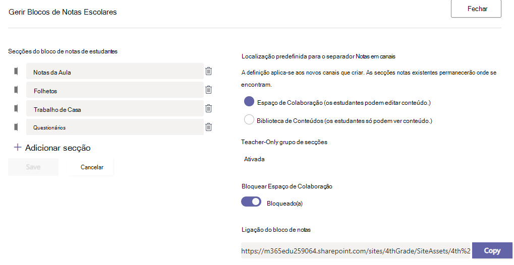 gerir bloco de notas