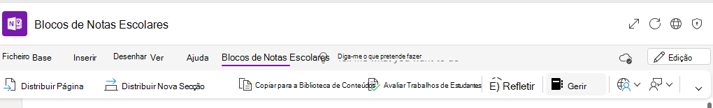 Captura de ecrã a mostrar a gestão de blocos de notas.